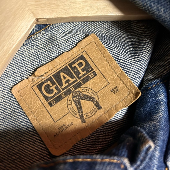 VINTAGE 1980s GAP Denim Jacket Men Large Cotton Blue Jean Trucker L Motorcycle - Picture 7 of 11